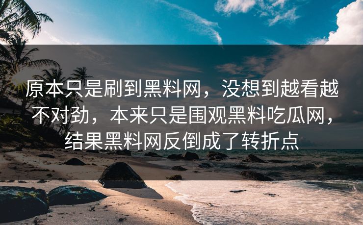 原本只是刷到黑料网，没想到越看越不对劲，本来只是围观黑料吃瓜网，结果黑料网反倒成了转折点