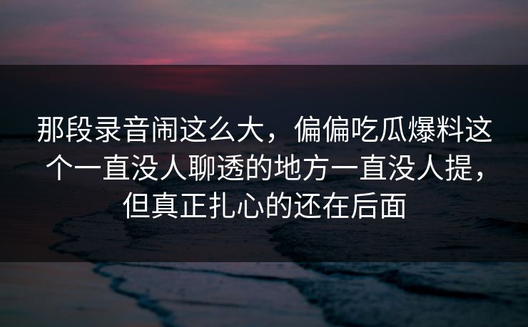 那段录音闹这么大，偏偏吃瓜爆料这个一直没人聊透的地方一直没人提，但真正扎心的还在后面
